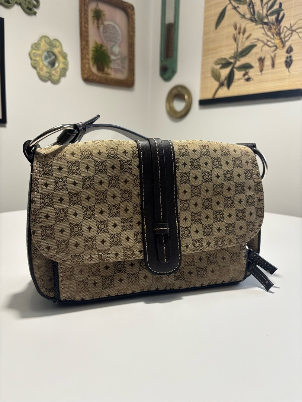 Villager Liz Claiborne Brown Motif Pattern Shoulder Bag Purse